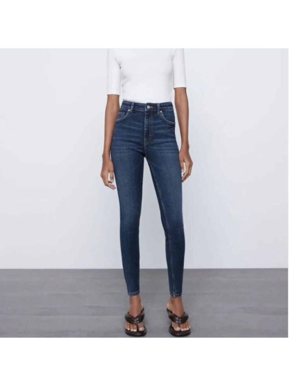 Zara High Rise Skinny Jeans Dark Blue Size 10